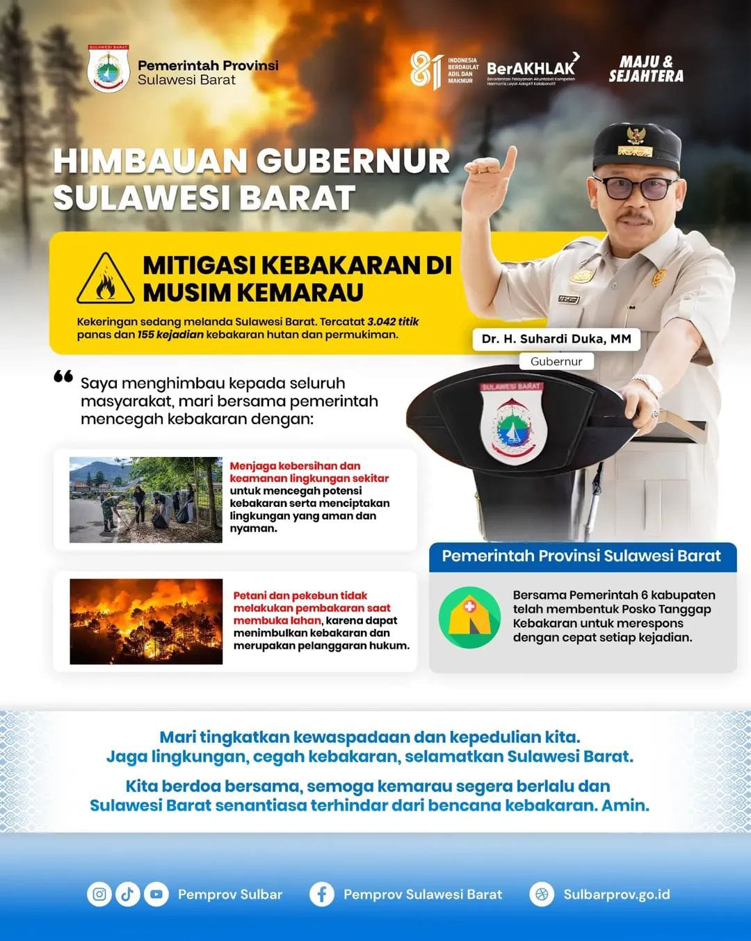 Himbauan gubernur sulawesi barat Mitigasi kebakaran di musim kemarau