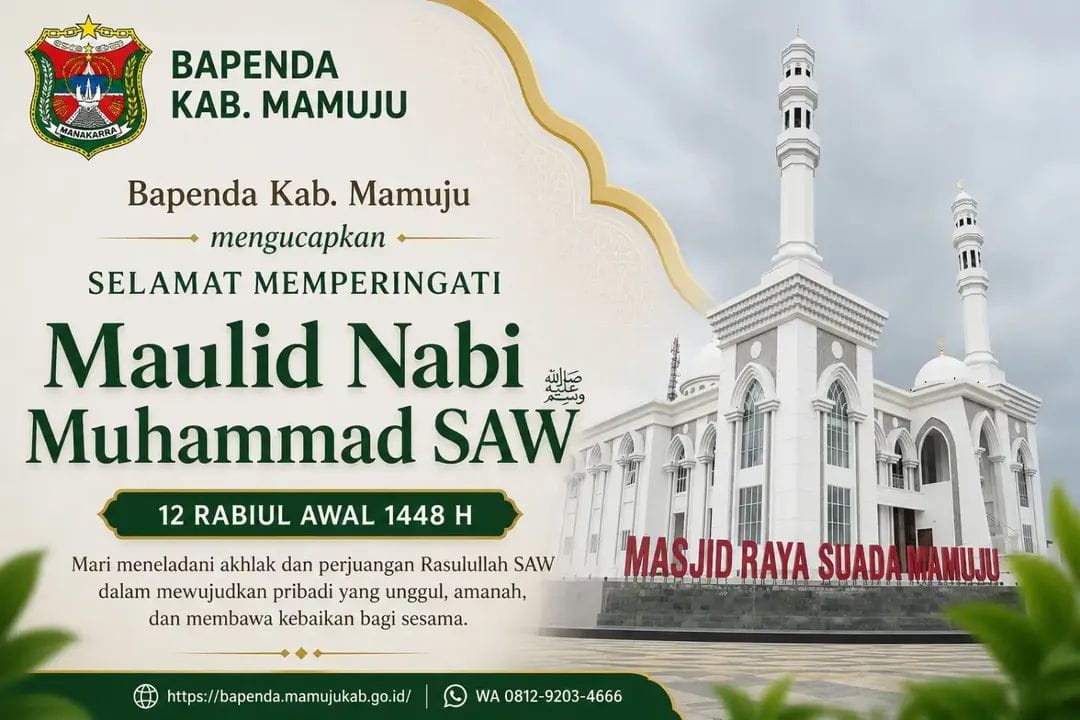 Bapenda Kab. Mamuju mengucapkan selamat memperingati Maulid Nabi MUHAMMAD SAW thumbnail