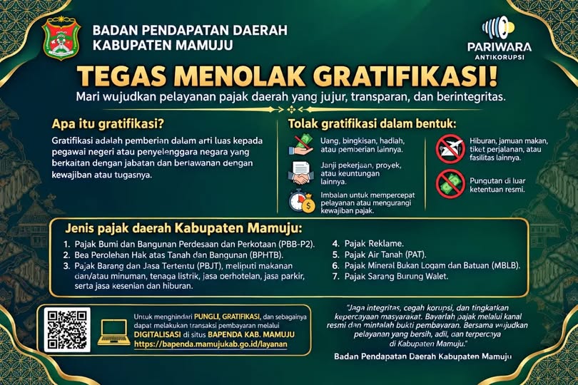BAPENDA KABUPATEN MAMUJU DENGAN TEGAS MENOLAK GRATIFIKASI!
